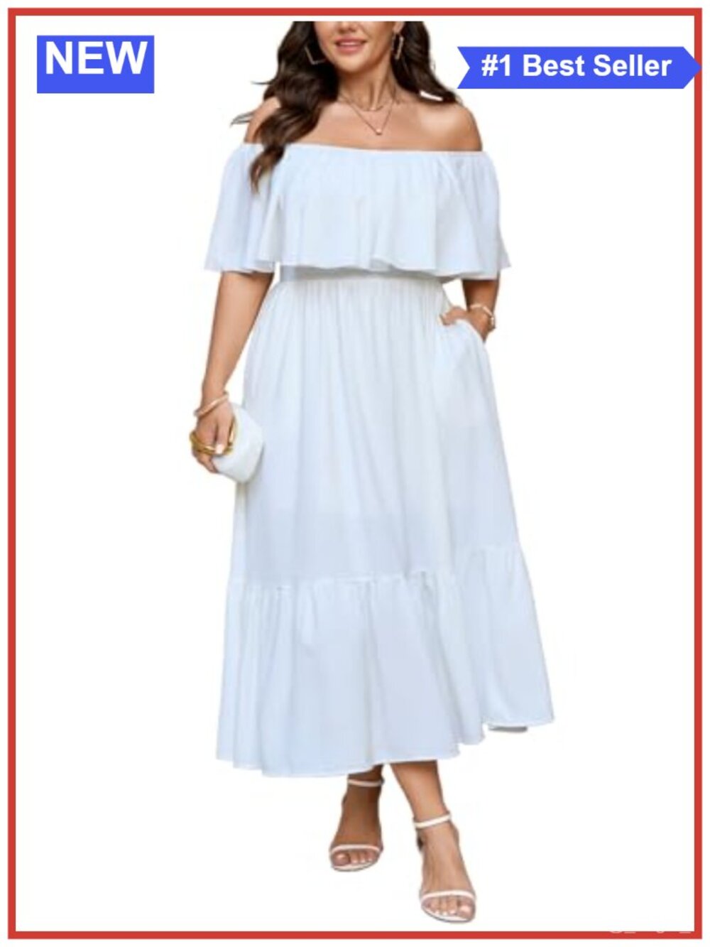 Plus Size Off Shoulder Ruffle Smocked Maxi Dress with Pockets